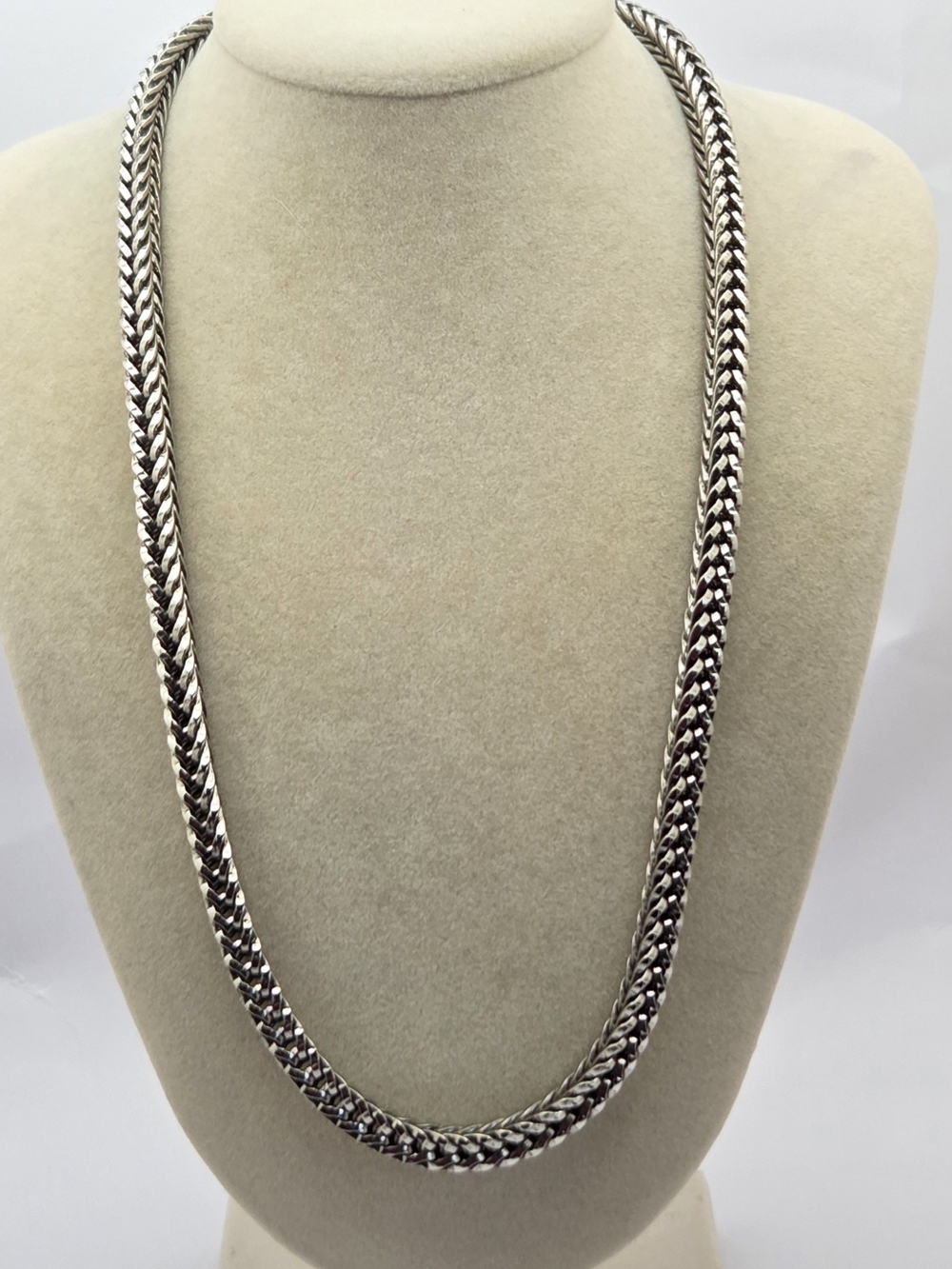 Ralph Lauren Silver Tone Woven Franco Wheat Chain Toggle Necklace 18"